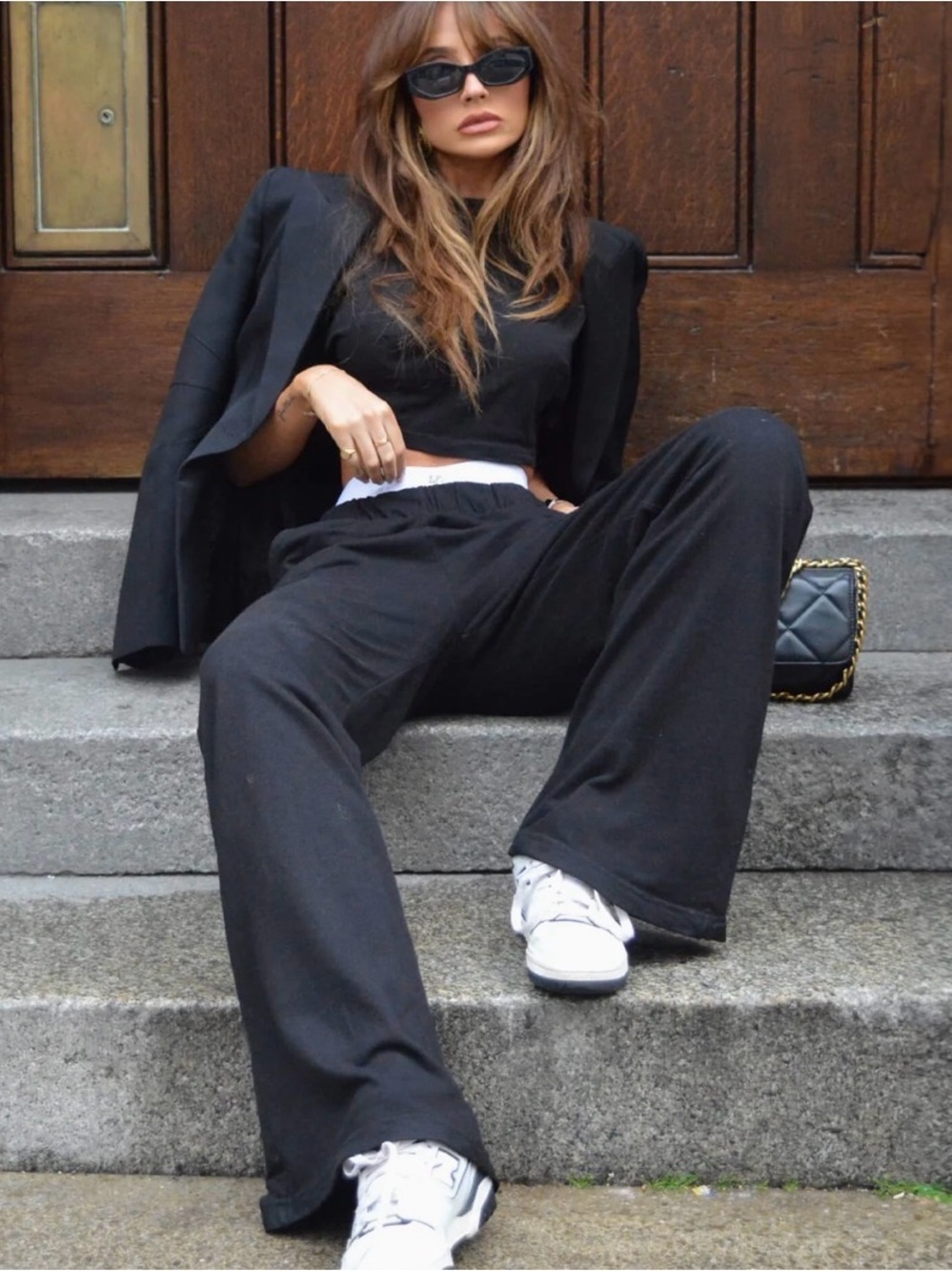 TALENTLESS Black Wide-Leg Track Pants with Elastic Waist